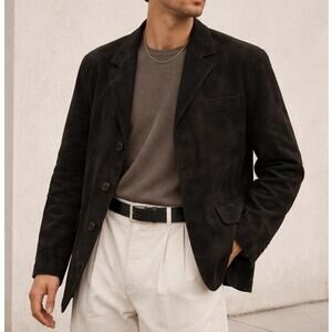 Vintage Black Suede Leather Blazer Jacket Mens XL Indie Sleaze Dark Academia